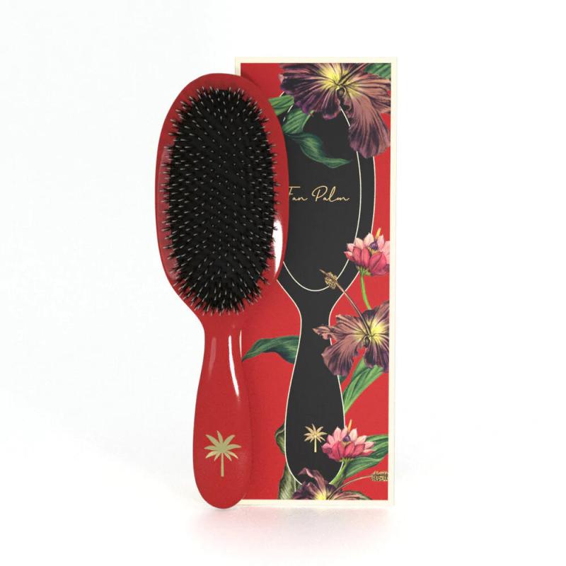 Luksushårbørste i Fan Palm Red Poppy - Skånsom pleje