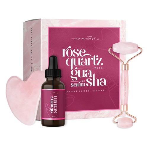 Rosakvarts Gua Sha med C-Vitamin Serum til Anti-Aldring