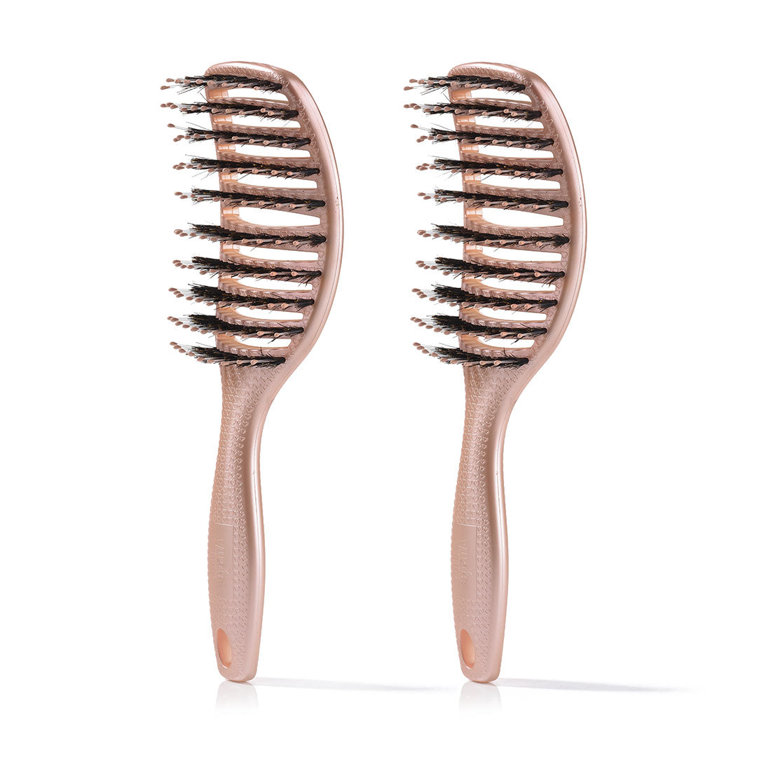 Curvy Brush   Hårbørste Med Vildsvinehår   2 Stk Shiny Rose  Spar 16