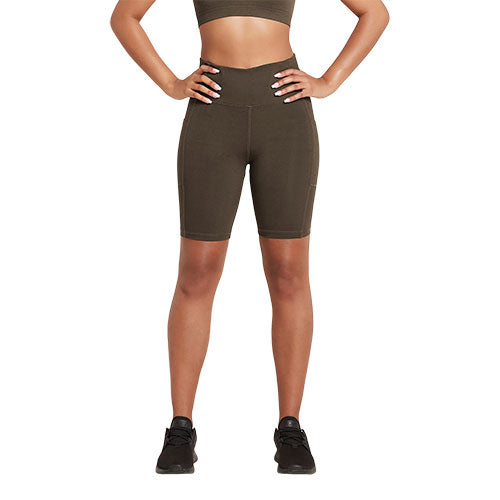 Boody 8 Quot  High Waist Shorts Dark Olive Str  S Motivate
